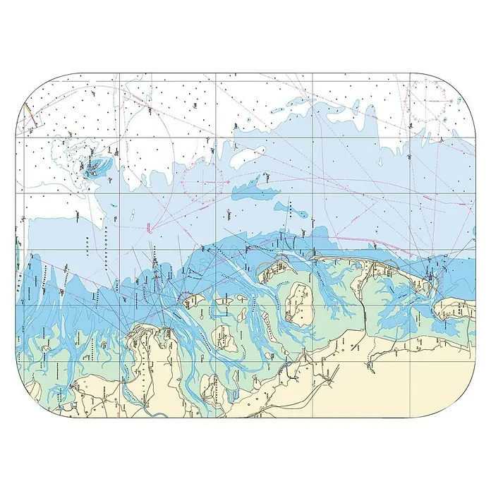 Navyline Tisch-Set - L x B: 40 x 30 cm, Helgoland-Röm - Eine detaillierte Seekarte mit Küstenlinien, Gewässern und Navigationshinweisen, ideal für Segler und Küstenliebhaber.