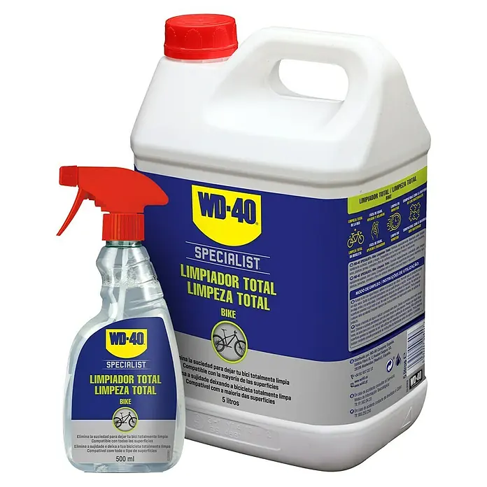 WD-40 Specialist Limpiador para bicicletas Total - 5 l - WD-40 Specialist Limpiador Bicicletas: Spray de 500ml y garrafa de 5 litros, ideal para la limpieza y mantenimiento de tu bicicleta.