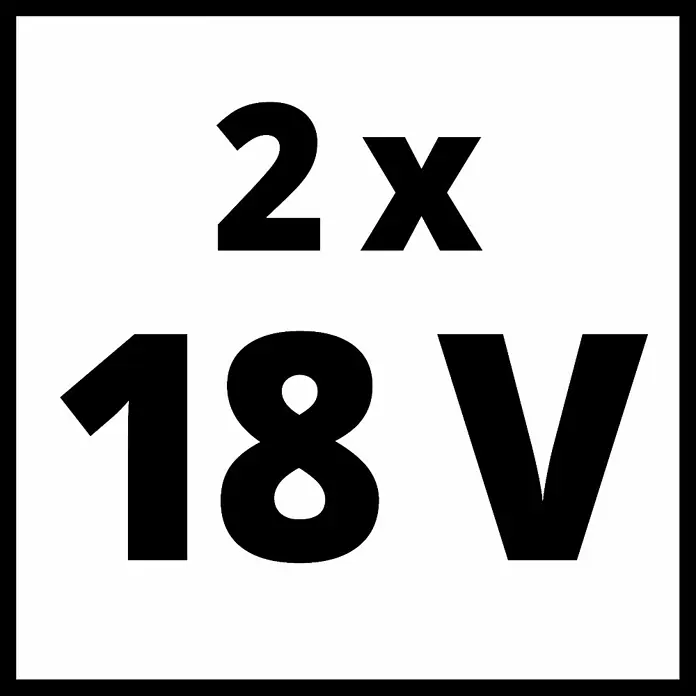 Einhell Power X-Change 18V Starterkit 2x 3,0Ah PXC - 18 V, Kapazität: 3 Ah - Abbildung eines Symbols, das die Verwendung von zwei 18-V-Akkus anzeigt, um die erforderliche Spannung oder Leistung für ein Gerät oder Werkzeug hervorzuheben.