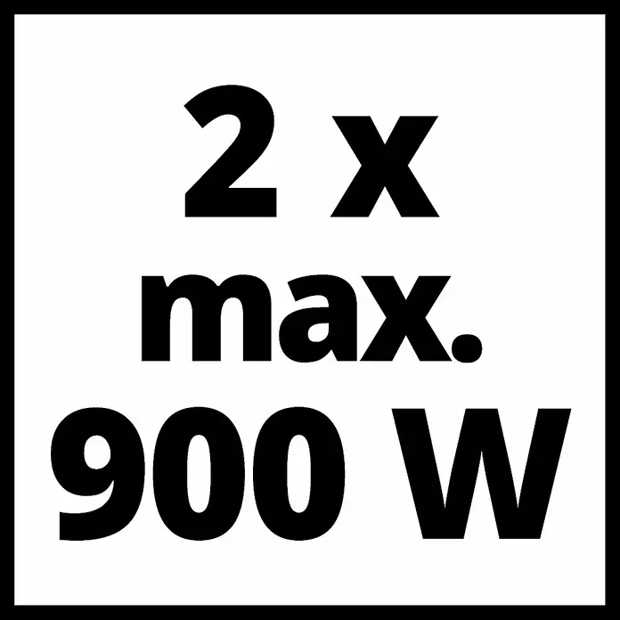 Einhell Power X-Change 18V Starterkit 2x 3,0Ah PXC - 18 V, Kapazität: 3 Ah - Abbildung eines Produkts mit einer maximalen Leistung von 2 x 900 W. Das Produkt ist in Schwarz und Weiß gehalten.