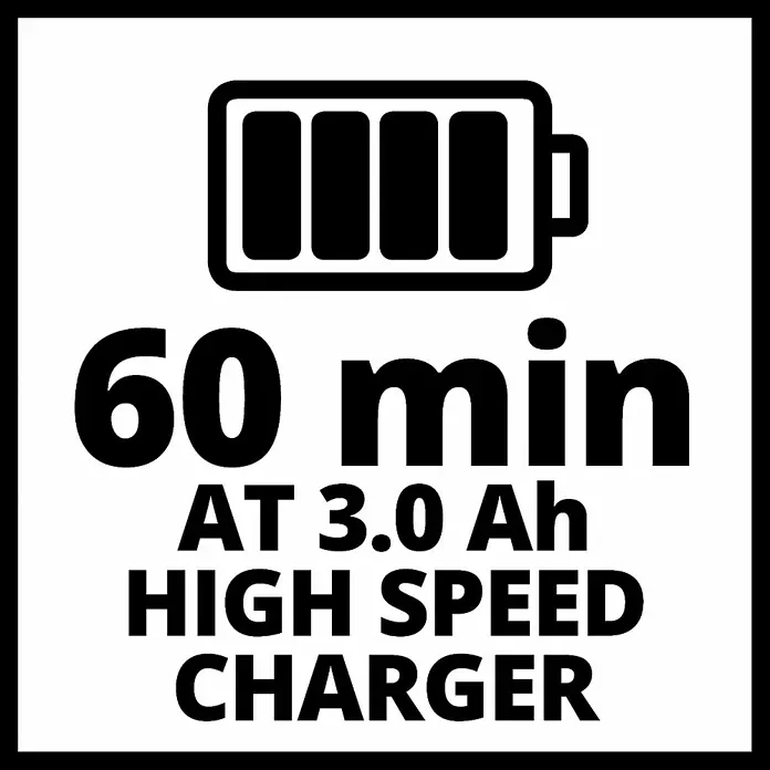 Einhell Power X-Change 18V Starterkit 2x 3,0Ah PXC - 18 V, Kapazität: 3 Ah - Bild eines Logos für ein Hochgeschwindigkeitsladegerät, das in 60 Minuten bei 3,0 Ah lädt.