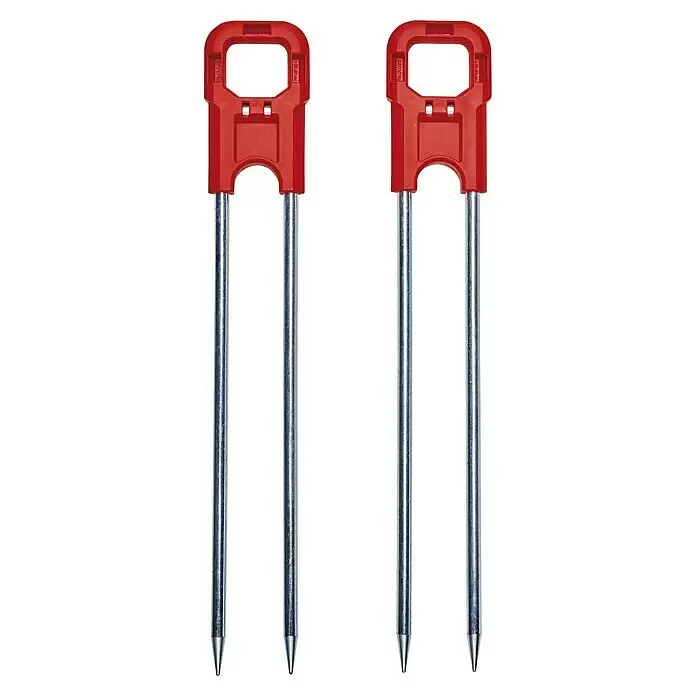 Einhell Transportwagen - L x B x H: 535 x 531 x 1.015 mm - Zwei rot-silberne Metall-Erdspieße mit spitz zulaufenden Enden.
