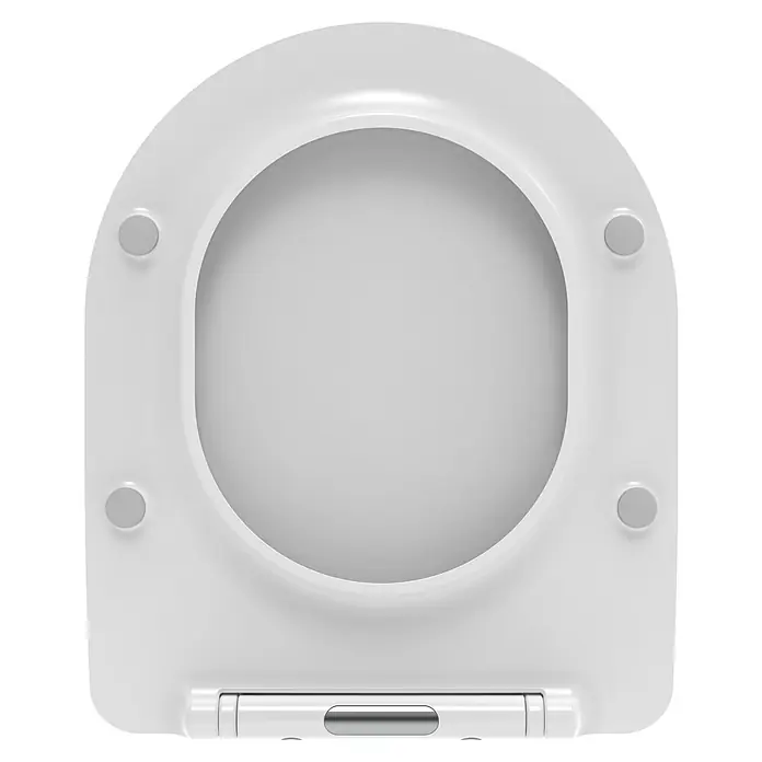 Camargue Paris WC-Sitz 2.0 - Ohne Absenkautomatik, L x B x H: 43,8 x 36,5 x 5 cm - Weißer Toilettensitz in Top-Down-Ansicht, minimalistisches Design. Sauberes Badezimmerzubehör mit glatter Oberfläche und modernen Details.