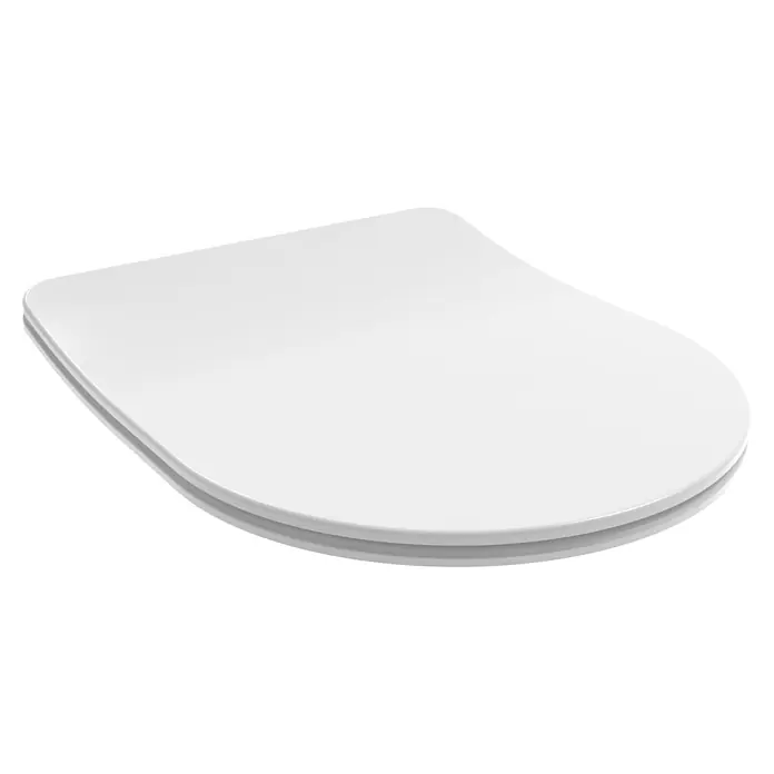 Camargue Paris WC-Sitz 2.0 - Ohne Absenkautomatik, L x B x H: 43,8 x 36,5 x 5 cm - Nahaufnahme eines weißen Toilettensitzes mit einer glatten, abgerundeten Form, ideal für moderne Badezimmerdesigns und Komfort.