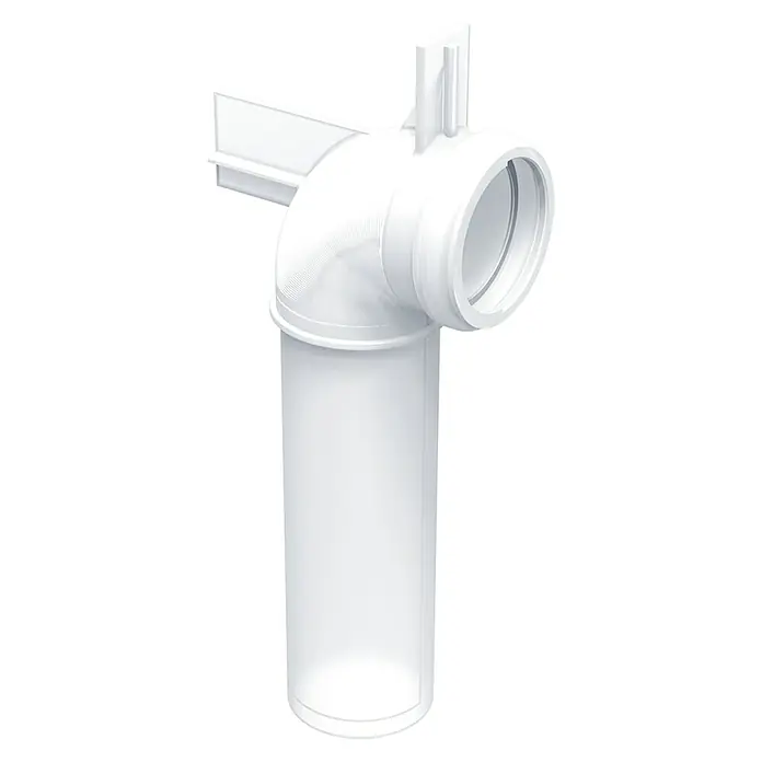 Wasserzulauf - Passend für: Camargue Sanitärmodul für Wand-WC - Weißer Siphon mit einem gebogenen Rohr und einem zylindrischen Behälter, ideal für Sanitärinstallationen und zur Geruchsvermeidung im Bad.