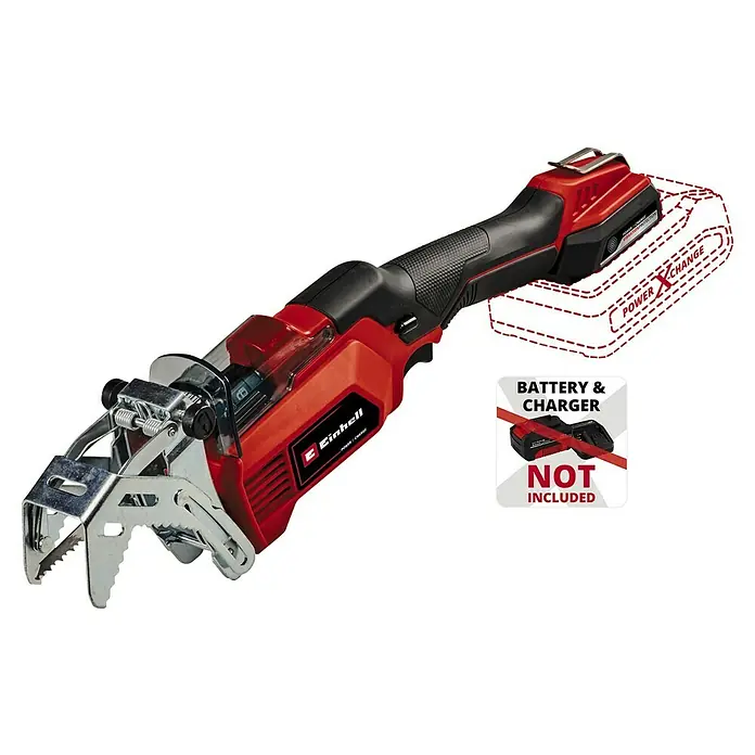 Einhell PXC 18V Sierra de ramas de batería GE-GS18/150Li-Solo - Iones de litio, Sin batería, Longitud de la cuchilla: 100 mm - Imagen de un cortatubos inalámbrico Einhell con un diseño rojo y negro. Perfecto para cortes precisos.
