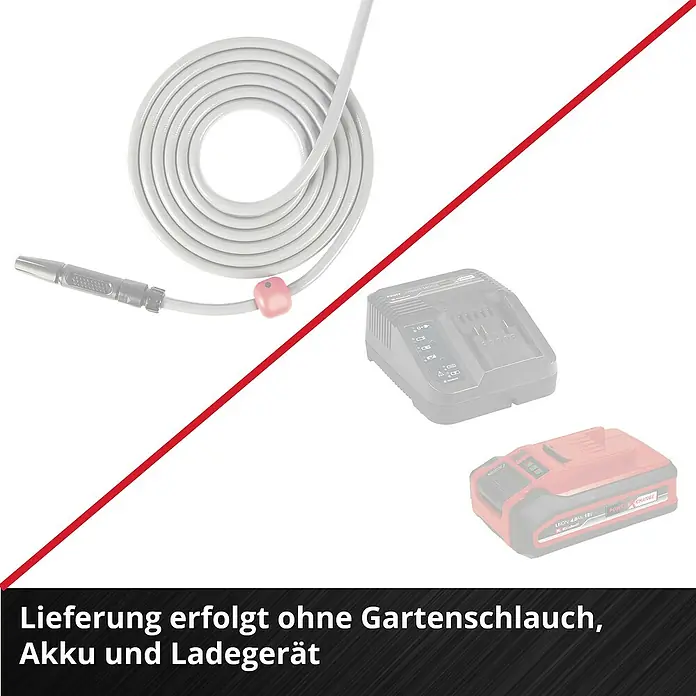 Einhell Power X-Change 18V Akku-Schlauchtrommel GE-HR 18/30 WH Li-Solo - 18 V, Ohne Akku, Schlauchkapazität: 30 m, 12,5 mm (½″) - Das Bild zeigt eine Gartenpumpe ohne Gartenschlauch, Akku und Ladegerät. Im Fokus liegt die Pumpe und deren Zubehör.