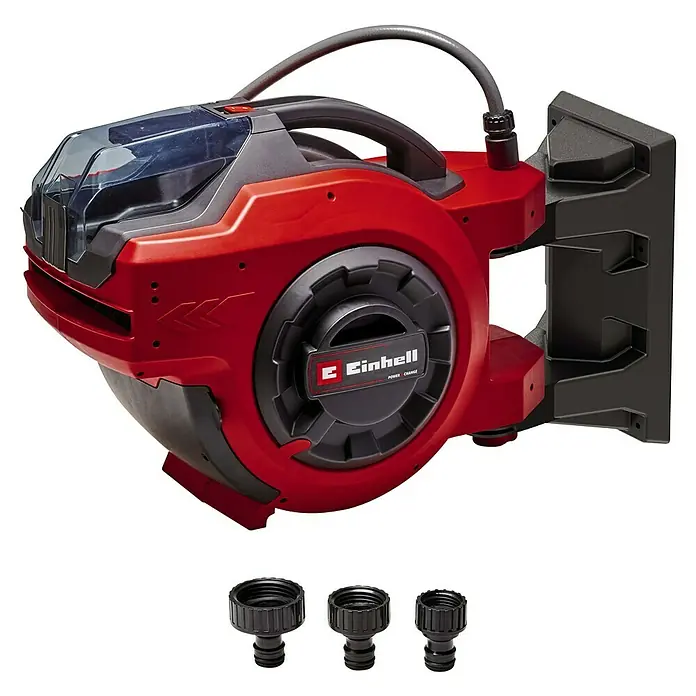 Einhell Power X-Change 18V Akku-Schlauchtrommel GE-HR 18/30 WH Li-Solo - 18 V, Ohne Akku, Schlauchkapazität: 30 m, 12,5 mm (½″) - Der Einhell Schlauchbox Wand Premium 20+2 ist ein praktisches Gerät für die Gartenbewässerung mit automatischem Aufrollmechanismus.