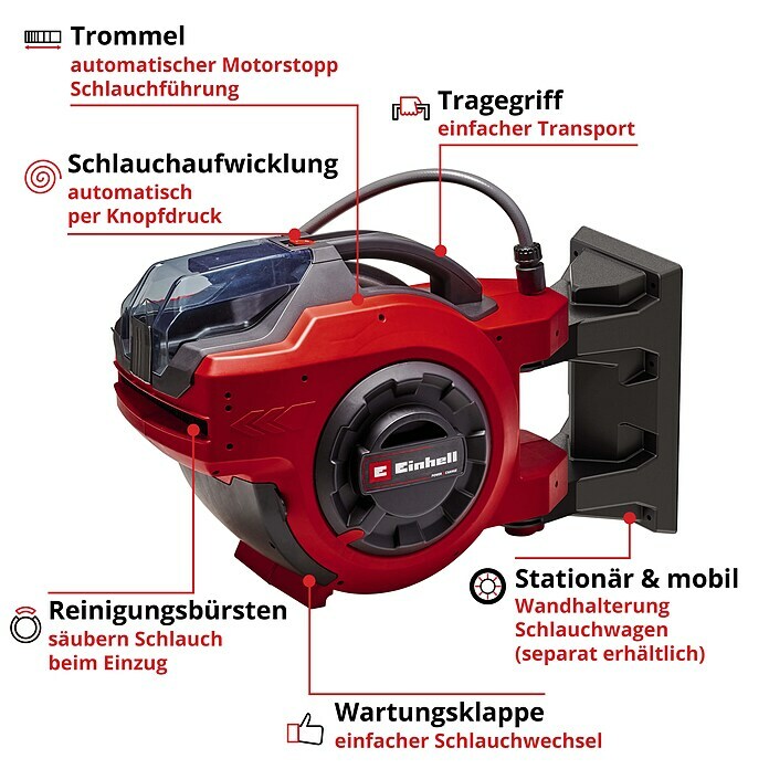 Einhell Power X-Change 18V Akku-Schlauchtrommel GE-HR 18/30 WH Li-Solo (18 V, Ohne Akku, Schlauchkapazität: 30 m, 12,5 mm (½″)) | BAUHAUS