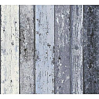 AS Creation Papel pintado de vellón Madera azul (Azul, Efecto madera, 10,05 x 0,53 m)