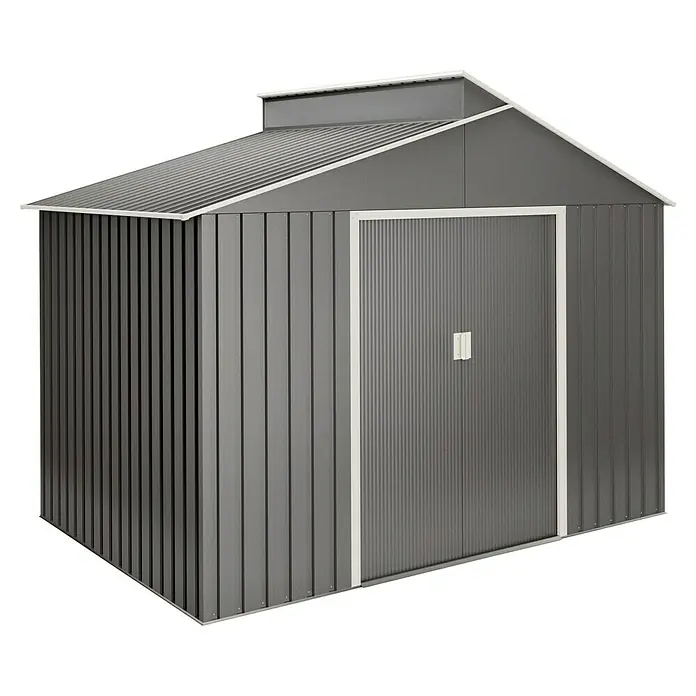 Hoggar Gerätehaus Lättsta - Außenmaß inkl. Dachüberstand (B x T): 282 x 192 cm, Anthrazit, Grundfläche: 5,44 m² - Graues Metallgerätehaus mit Doppeltür und Satteldach für den Garten. Praktische Aufbewahrung für Gartengeräte und Werkzeuge.