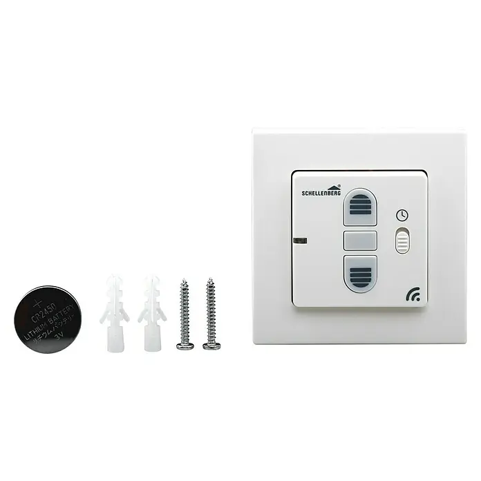 Schellenberg Rollodrive Temporizador inalámbrico - An x L: 50 x 50 mm, Blanco, Específico para: Sistema Smart Home de Schellenberg - Interruptor horario Schellenberg con batería, tacos y tornillos. Control preciso para persianas enrollables con un diseño atractivo.
