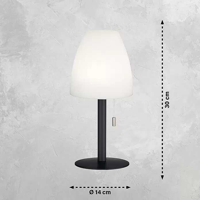 FHL easy Akku-Tischleuchte FIUMARA - 1,5 W, L x B x H: 14 x 14 x 30 cm, Sand, RGB, 2 Stk. - Schwarz-weiße Tischlampe mit Zugschalter, 30 cm hoch und 14 cm Bodendurchmesser.