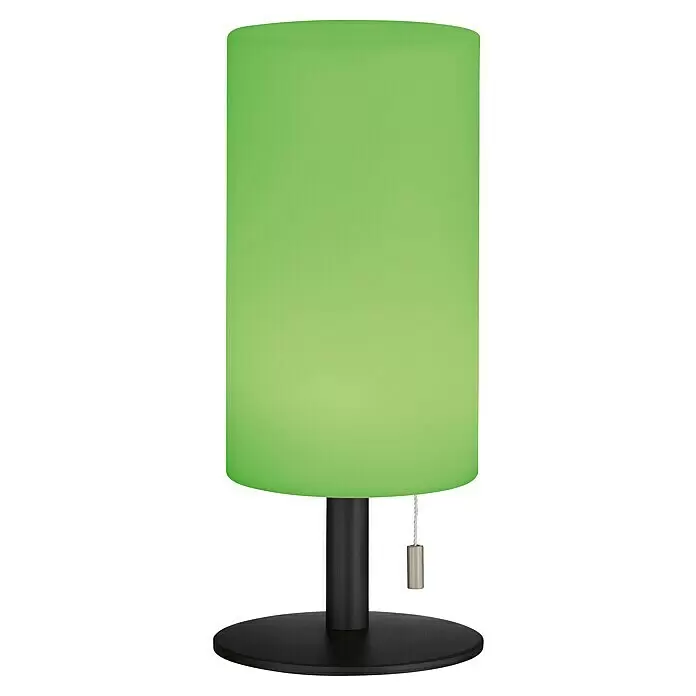 FHL easy Akku-Tischleuchte LARINO - 1,5 W, L x B x H: 12 x 12 x 28 cm, Sand, RGB - Grüne zylindrische Tischleuchte mit schwarzem Fuß und Zugschalter.