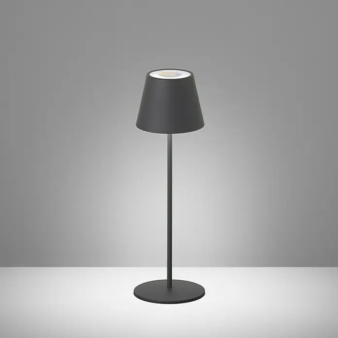 FHL easy Akku-Tischleuchte COSENZA - 2 W, L x B x H: 12 x 12 x 38 cm, Sand, RGB, 1 Stk. - Elegante, mattschwarze Tischleuchte mit schlankem Design und kreisförmigem Lichtakzent. Perfekt für moderne Interieurs und stimmungsvolle Beleuchtung.