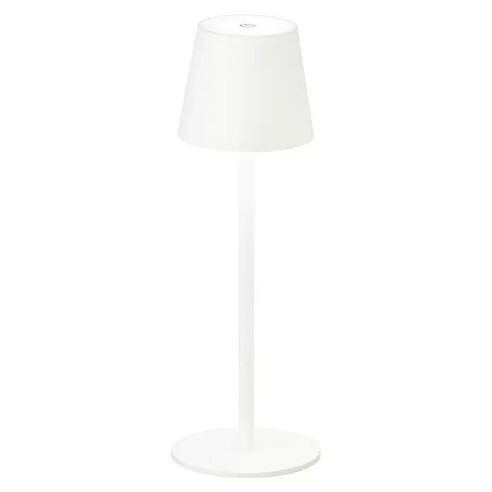 FHL easy Akku-Tischleuchte TROPEA - 2,5 W, L x B x H: 12 x 12 x 38 cm, Sandweiß, Warmweiß - Weiße kabellose Tischlampe in schlichtem, minimalistischem Design.