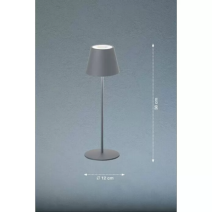 FHL easy Akku-Tischleuchte COSENZA - 2 W, L x B x H: 12 x 12 x 38 cm, Sand, RGB, 2 Stk. - Graue Tischlampe mit konischem Schirm, rundem Fuß, 38 cm hoch, 12 cm Fußdurchmesser.