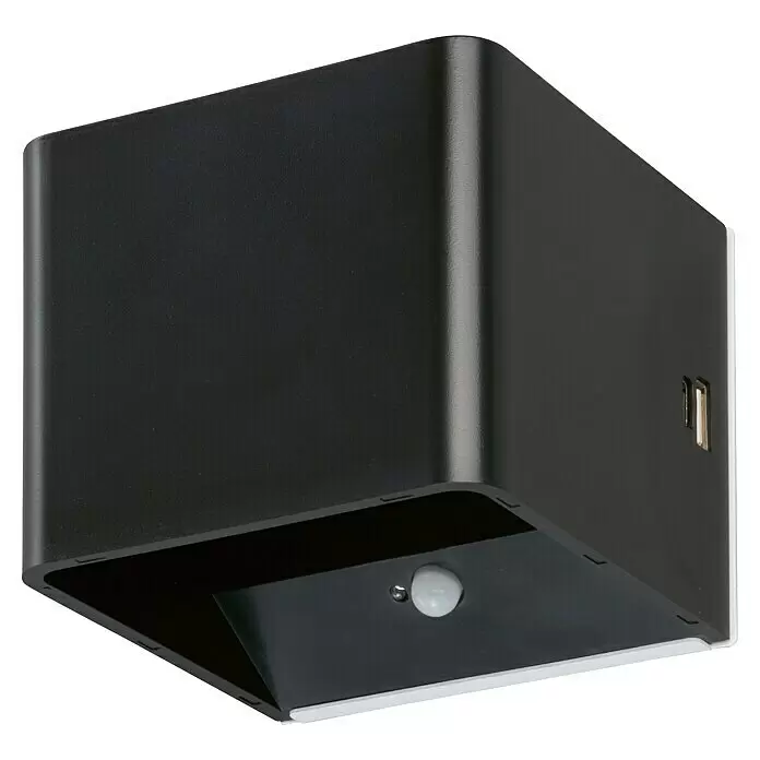 FHL easy Magnetic Akku-Wandleuchte - 10,5 x 10,5 x 8 cm, Sandschwarz, Warmweiß, 2 W, IP44 - Schwarze rechteckige Außenwandleuchte mit Bewegungs- und Lichtsensoren.