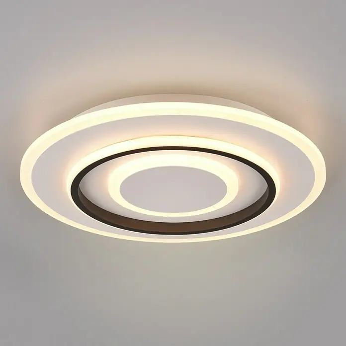 Reality Leuchten Plafón LED redondo Jora - 46 W, Ø x Al: 41 x 6 cm, Blanco, Blanco cálido - Lámpara de techo moderna con círculos concéntricos en blanco y negro, que emite una luz agradable. Ideal para interiores elegantes.
