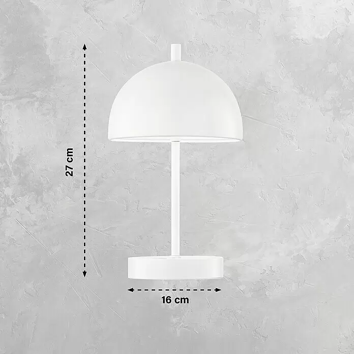 SCHÖNER WOHNEN-Kollektion Akku-Tischleuchte KIA - 2 W, L x B x H: 16 x 16 x 27 cm, Weiß, Mehrfarbig - Weiße Tischlampe mit Kuppelschirm, 27 cm hoch und 16 cm rundem Sockel.