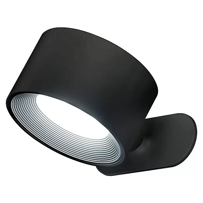 FHL easy Magnetic Akku-Wandleuchte - 9,5 x 8 x 4,5 cm, Schwarz, Mehrfarbig, 2 W, IP20 - Schwarze, geschwungene LED-Wandleuchte mit geriffeltem Reflektor und hellem, weißem Licht.