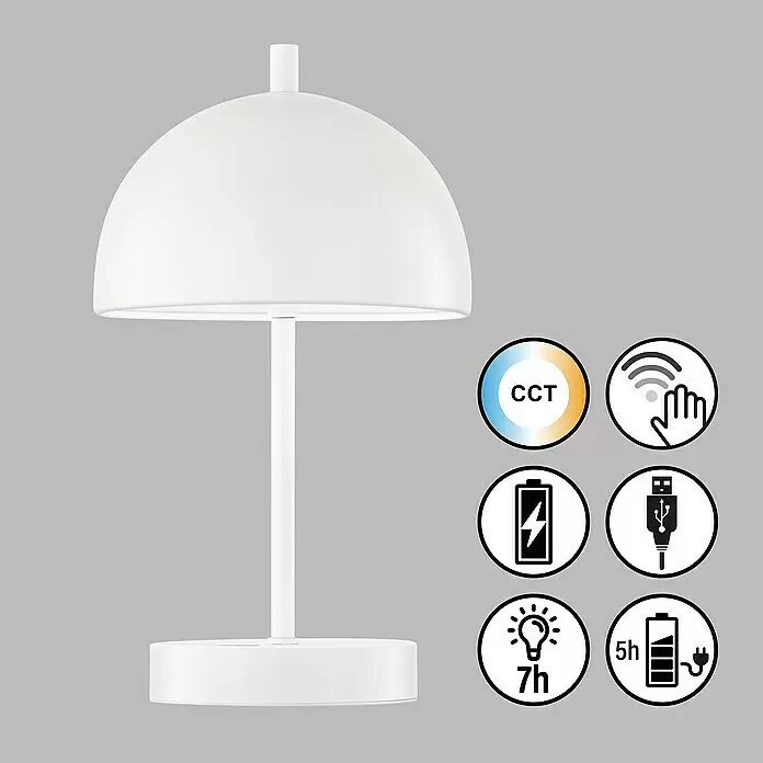 SCHÖNER WOHNEN-Kollektion Akku-Tischleuchte KIA - 2 W, L x B x H: 16 x 16 x 27 cm, Weiß, Mehrfarbig - Weiße wiederaufladbare Tischleuchte mit einstellbarer Lichtfarbe und Touch-Steuerung.