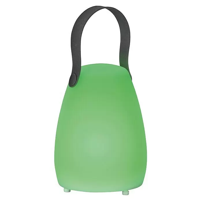 FHL easy Akku-Tischleuchte RUBY - 0,7 W, L x B x H: 12 x 12 x 16 cm, Weiß, RGBW, 3 Stk. - Tragbare grüne transluzente Lampe mit dunkelgrauem Griff.