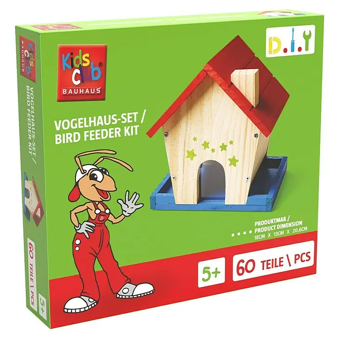 Vogelhaus KidsClub® Bausatz für Kinder - 18 x 13 x 20,6 cm, Holz - Bild von einem Kids Club Vogelhaus-Set, DIY Bausatz für Kinder ab 5 Jahren, enthält 60 Teile zum Bau eines Vogelhauses.