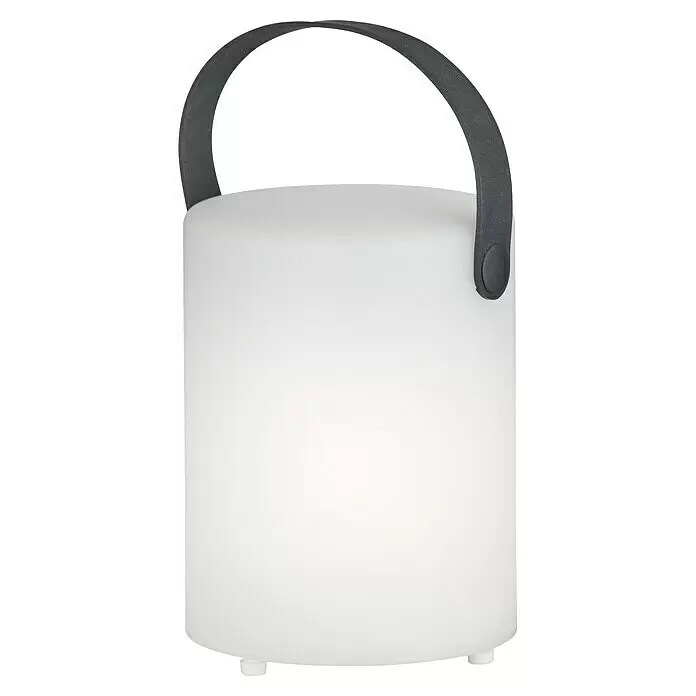 FHL easy Akku-Tischleuchte CIRO - 0,7 W, L x B x H: 11 x 11 x 15 cm, Weiß, RGB, 2 Stk. - Weiße zylindrische Handleuchte mit dunkelgrauem Griff.