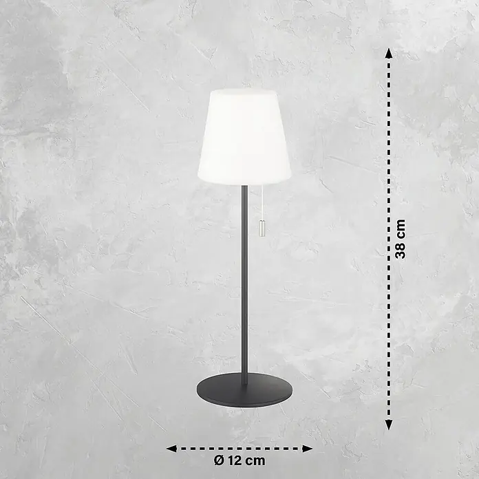 SCHÖNER WOHNEN-Kollektion Akku-Tischleuchte TALENT - 2 W, L x B x H: 12 x 12 x 38 cm, Sand, RGBW - Elegante Tischleuchte mit schwarzem Fuß und weißem Schirm, Maße: 38 cm hoch, Durchmesser 12 cm. Ideal für stilvolle Beleuchtung.