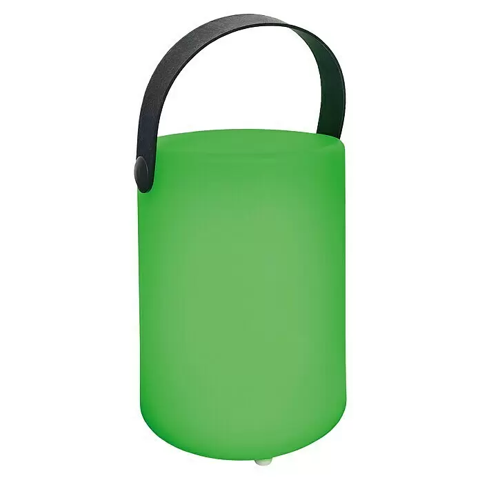 FHL easy Akku-Tischleuchte CIRO - 0,7 W, L x B x H: 11 x 11 x 15 cm, Weiß, RGB, 2 Stk. - Zylindrische grüne tragbare Laterne mit schwarzem Griff.
