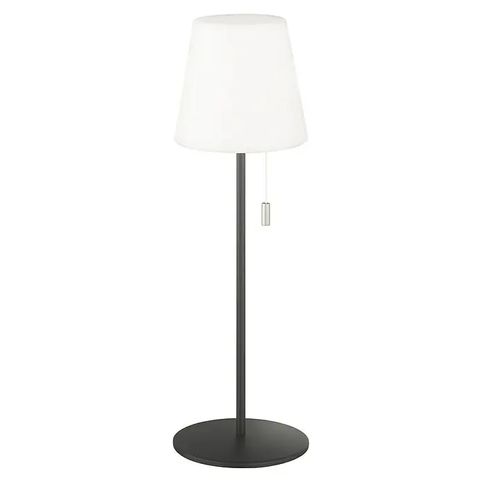 SCHÖNER WOHNEN-Kollektion Akku-Tischleuchte TALENT - 2 W, L x B x H: 12 x 12 x 38 cm, Sand, RGBW - Elegante Stehlampe mit weißem Schirm und schlankem, dunklem Fuß. Perfekt für modernes Ambiente und als stilvolle Lichtquelle im Raum.