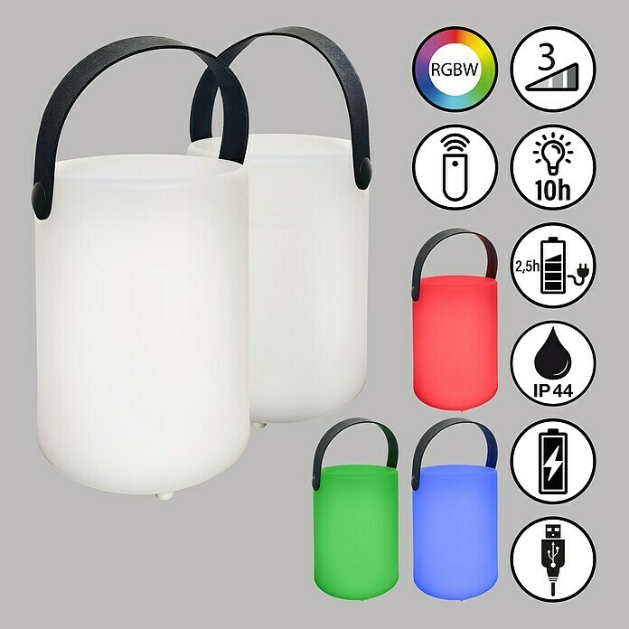FHL easy Akku-Tischleuchte CIRO (0,7 W, L x B x H: 11 x 11 x 15 cm, Weiß, RGB, 2 Stk.)