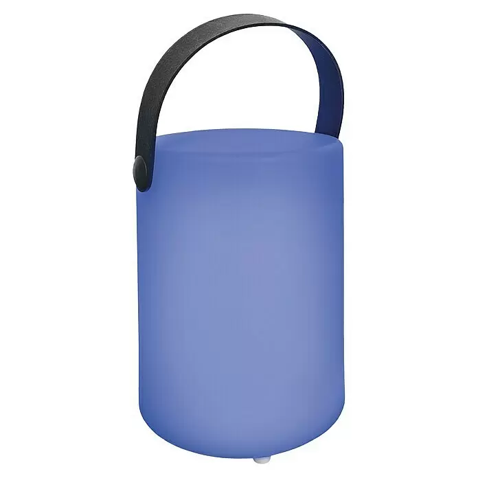 FHL easy Akku-Tischleuchte CIRO - 0,7 W, L x B x H: 11 x 11 x 15 cm, Weiß, RGB, 2 Stk. - Transparente blaue Handleuchte mit dunkelgrauem Griff.