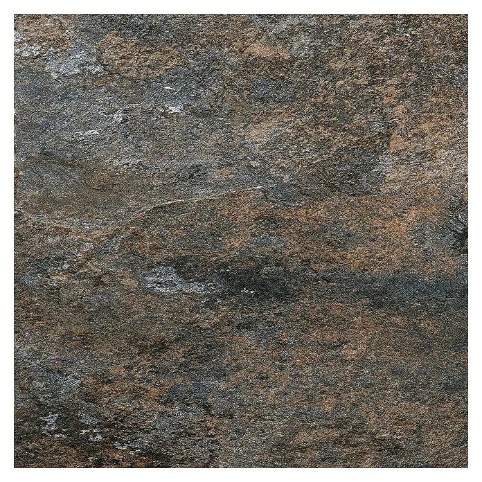 Decocer by Cinca Feinsteinzeugfliese Splash Indian - 15 x 15 cm, Blaubraun, Matt - Nahaufnahme einer stilvollen, keramischen Bodenfliese mit einem attraktiven Steinmuster in Braun- und Grautönen.