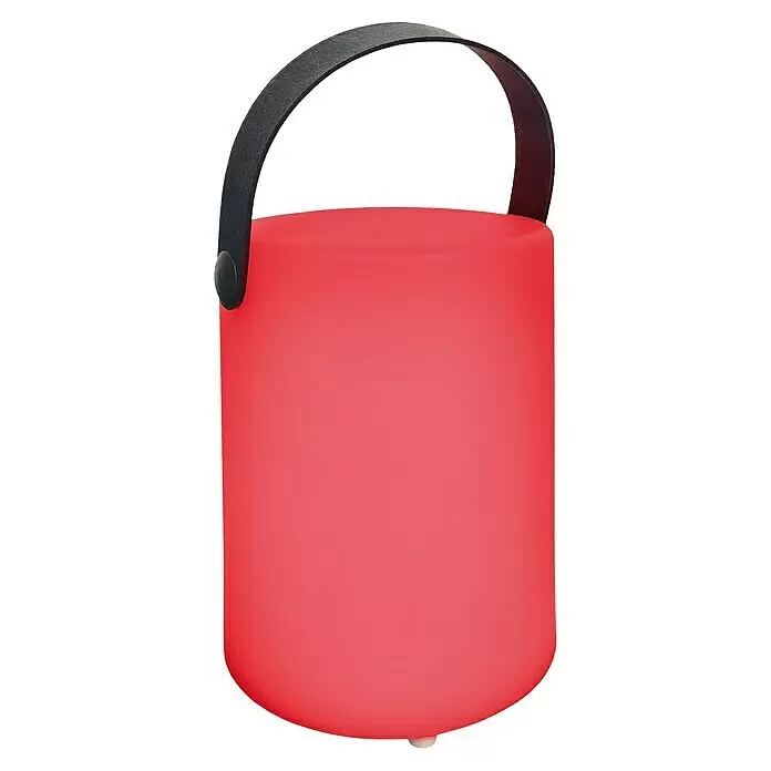 FHL easy Akku-Tischleuchte CIRO - 0,7 W, L x B x H: 11 x 11 x 15 cm, Weiß, RGB, 2 Stk. - Tragbare rote zylindrische Lampe mit schwarzem Griff.