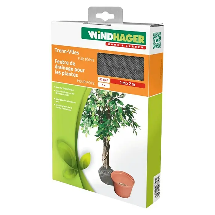 Windhager Trenn- & Filtervlies für Töpfe - L x B: 2 x 1 m - Die Windhager Trenn-Vlies Drainage für Pflanzen in Töpfen, 1x mit 60 g/m² und den Maßen 1m x 2m.