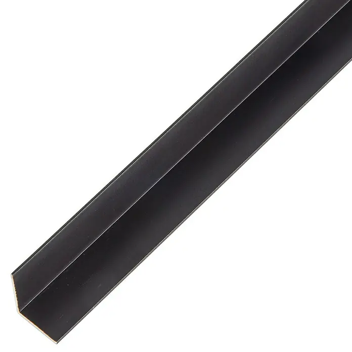 Kantoflex WinkelprofilL x B x H: 1.000 x 15 x 15 mm, Stärke: 1 mm, Aluminium, Schwarz - Nahaufnahme eines schwarzen Winkelprofils aus Kunststoff, ideal für Bau- und Dekorationsprojekte.