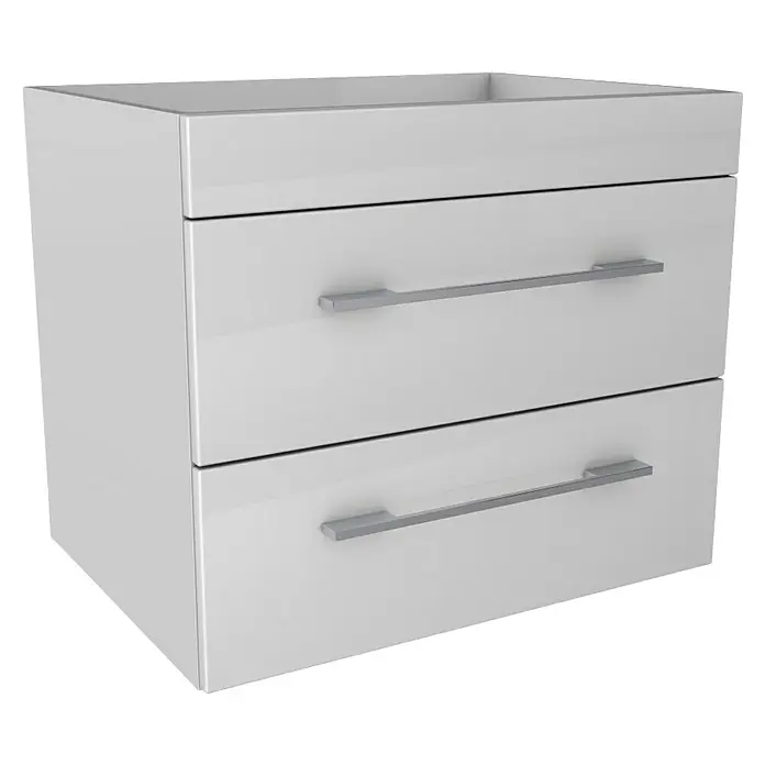 Lanzet K5 Badmöbel-Set K57W2R - 67,9 cm, Weiß - Weißer Badezimmerunterschrank mit zwei Schubladen und silbernen Griffen für ein modernes und stilvolles Badezimmerdesign.