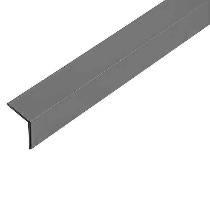 Kantoflex Winkelprofil - L x B x H: 1.000 x 20 x 20 mm, Stärke: 1 mm, Aluminium, Anthrazit - Nahaufnahme eines grauen Kantenschutzes aus Metall, ideal für Ecken und Kanten, bietet Schutz und ein sauberes Finish.