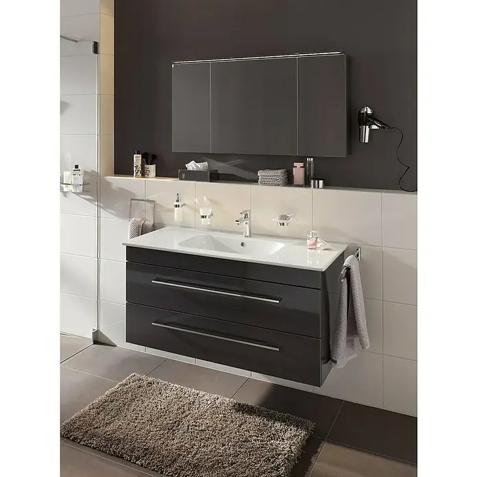 Lanzet K5 Einbauwaschbecken - 121 x 51,5 cm, Weiß - Modernes Badezimmer-Waschbecken mit Unterschrank und Spiegel. Elegantes Design für stilvolle Badezimmer.