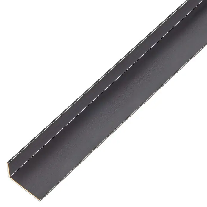 Kantoflex Winkelprofil - 1.000 x 20 x 10 mm, Stärke: 1 mm, Schwarz - Ein L-Profil aus Metall, das für Konstruktionen und den Bau verwendet wird, in grauer Farbe, auf einem weißen Hintergrund.