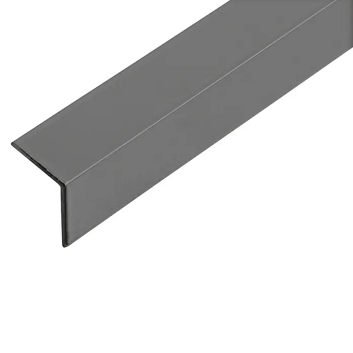 Kantoflex Winkelprofil - L x B x H: 1.000 x 30 x 30 mm, Stärke: 1,3 mm, Aluminium, Anthrazit - Nahaufnahme eines grauen, rechtwinkligen Metallprofils, das für Bau- und Konstruktionsanwendungen verwendet wird. Ideal für Kanten und Ecken.