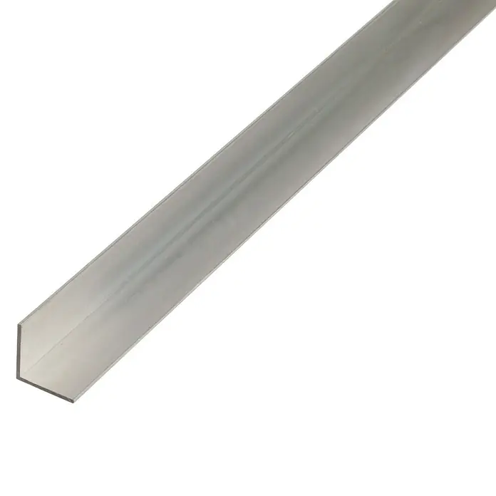 Kantoflex Winkelprofil - L x B x H: 2.000 x 35 x 35 mm, Stärke: 1,5 mm, Aluminium, Silber, Unbehandelt - Nahaufnahme eines Aluminium-Winkelprofils, das für Konstruktionen und Rahmen verwendet wird, und eine robuste Bauweise für vielfältige Anwendungen bietet.