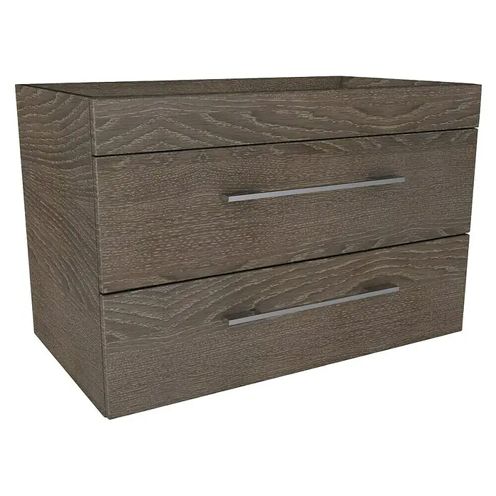 Lanzet K5 Badmöbel-Set K59E2 - 87,9 cm, Eiche Maron - Elegantes, modernes Nachtschränkchen in Holzoptik mit zwei Schubladen und silbernen Griffen, ideal für jedes Schlafzimmer.
