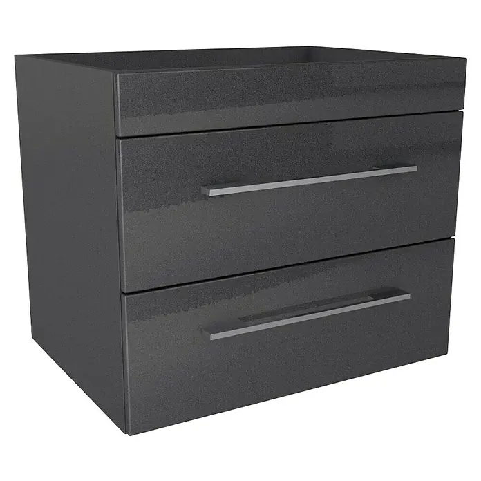 Lanzet K5 Badmöbel-Set K57G2R - 67,9 cm, Grafit - Ein stilvoller grauer Waschtischunterschrank mit zwei Schubladen und modernen Griffen. Perfekt für jedes moderne Badezimmerdesign.