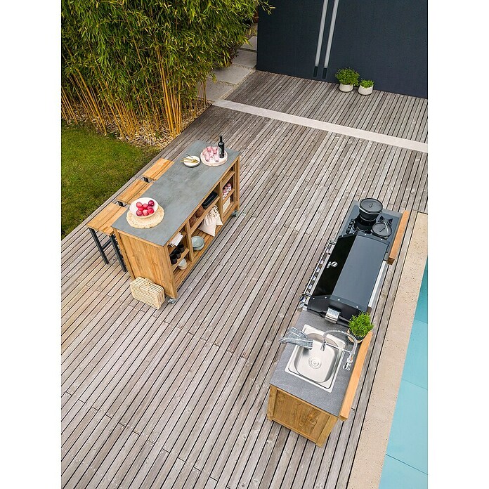Kingstone Outdoorküchen-Set Cliff/Zoe II (8 -tlg., Holz, Schwarz/Braun, Material Rost: Gusseisen, Anzahl Brenner: 6) | BAUHAUS