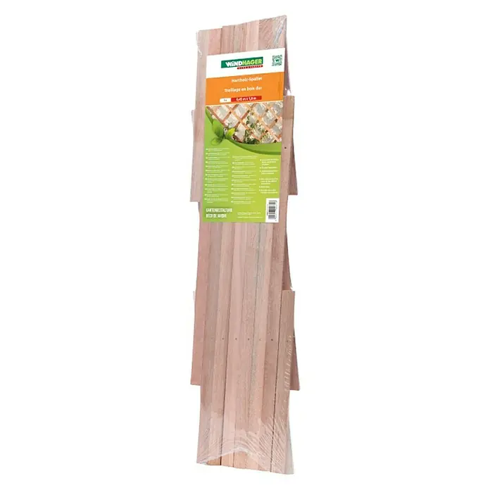 Windhager Faltspalier - B x H: 180 x 60 cm, Holz, Natur - Eine verpackte Windhager Hartholz-Spalier-Gartenstütze, ideal für Kletterpflanzen im Garten. Das Holz ist hell und naturbelassen.