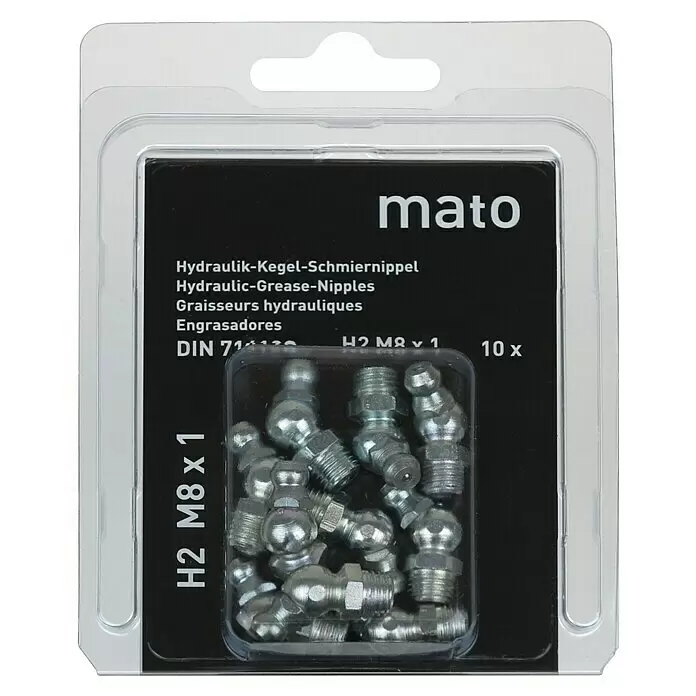 Mato Schmiernippel H2M8X1SW9 - 45 °, Schraubengewinde: M 8, 10 Stk. - Satz von 10 silbernen Hydraulik-Kegelschmiernippeln, M8 x 1.