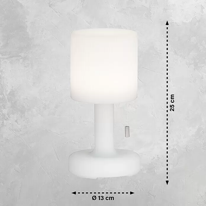 FHL easy Akku-Tischleuchte TERMOLI - 1,5 W, L x B x H: 13 x 13 x 25 cm, Weiß, RGB, 2 Stk. - Weiße zylindrische Tischlampe mit Zugschalter, 25 cm hoch, 13 cm Durchmesser.